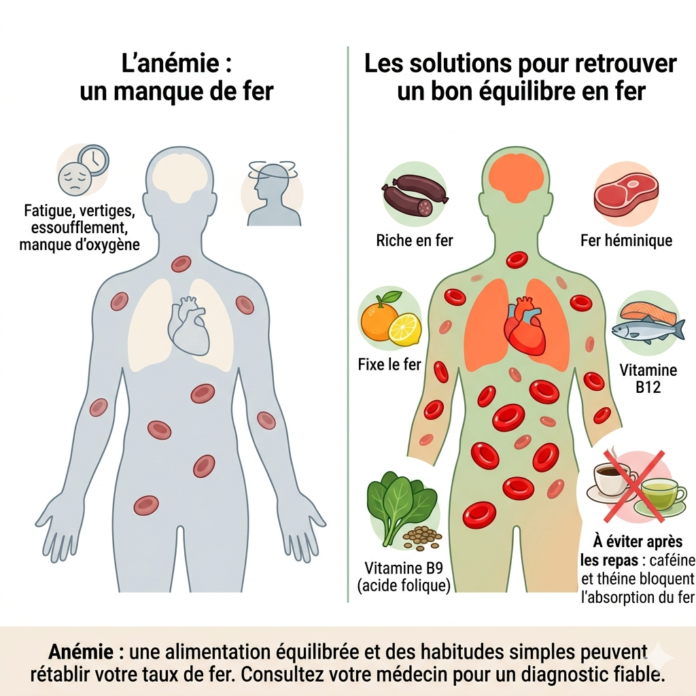 Anémie : une alimentation équilibrée et des habitudes simples peuvent rétablir votre taux de fer.